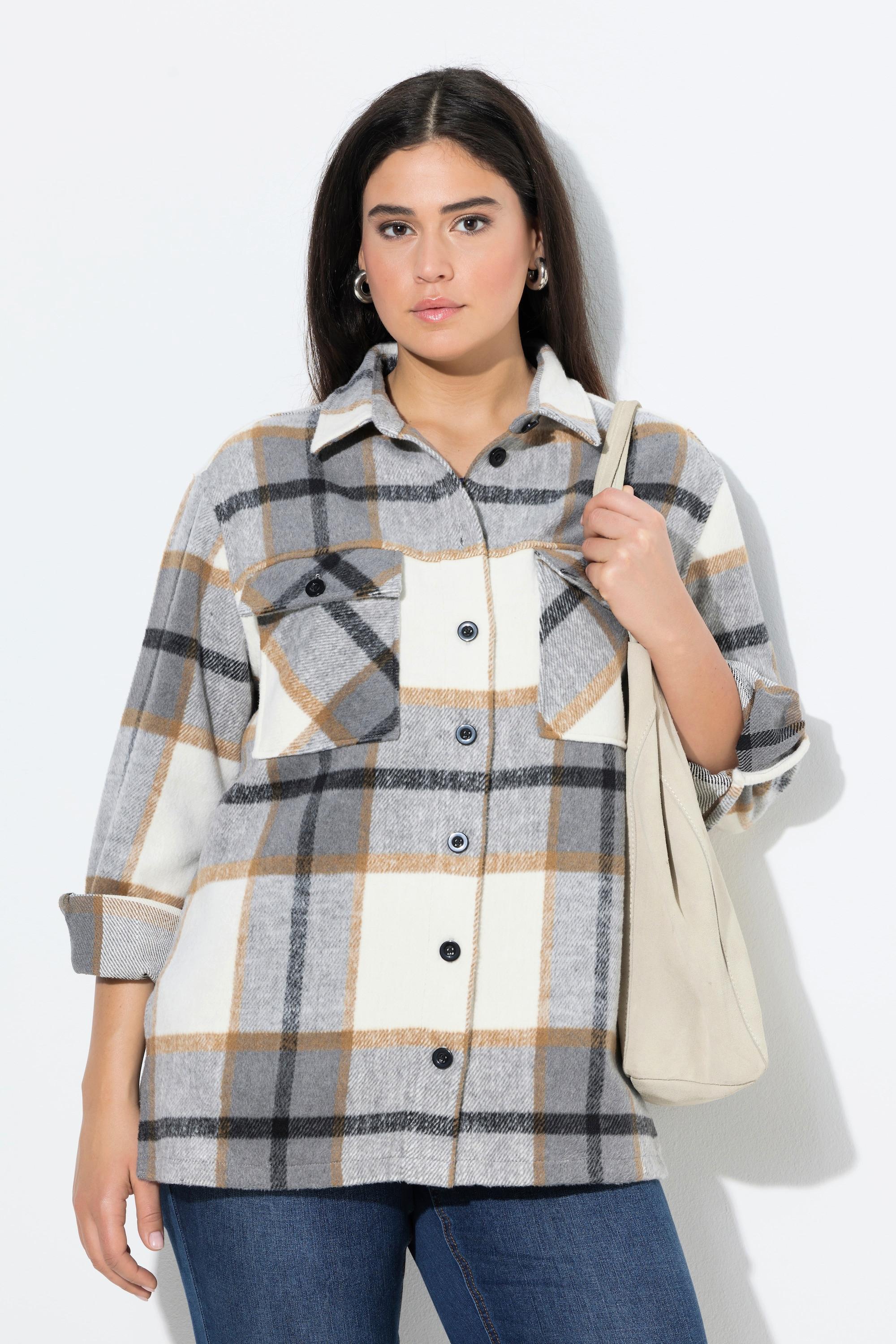 Ulla Popken Karomuster Oversized Langarm Shacket  