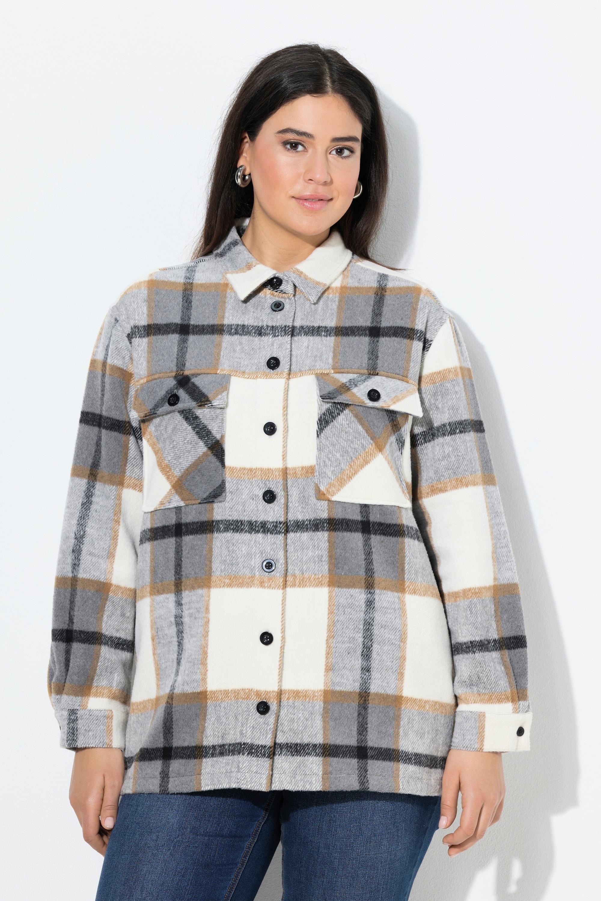 Ulla Popken Karomuster Oversized Langarm Shacket  