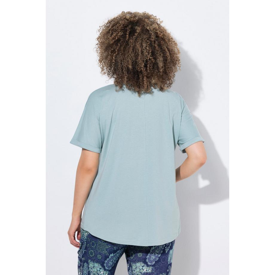 Ulla Popken Oversized Rundhals Halbarm T-Shirt mit Schriftmotiv  