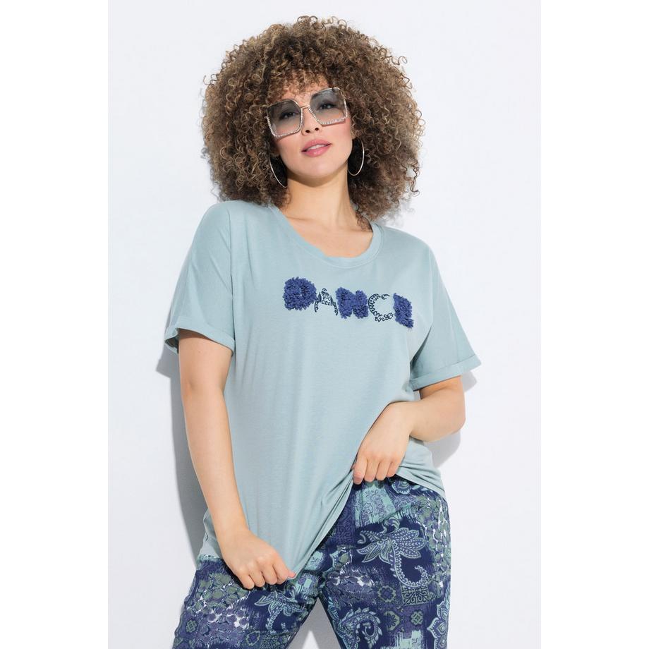 Ulla Popken Oversized Rundhals Halbarm T-Shirt mit Schriftmotiv  
