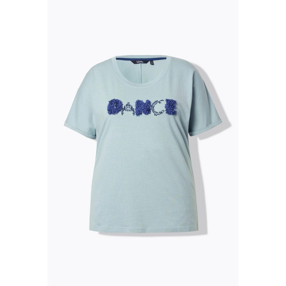 Ulla Popken Oversized Rundhals Halbarm T-Shirt mit Schriftmotiv  