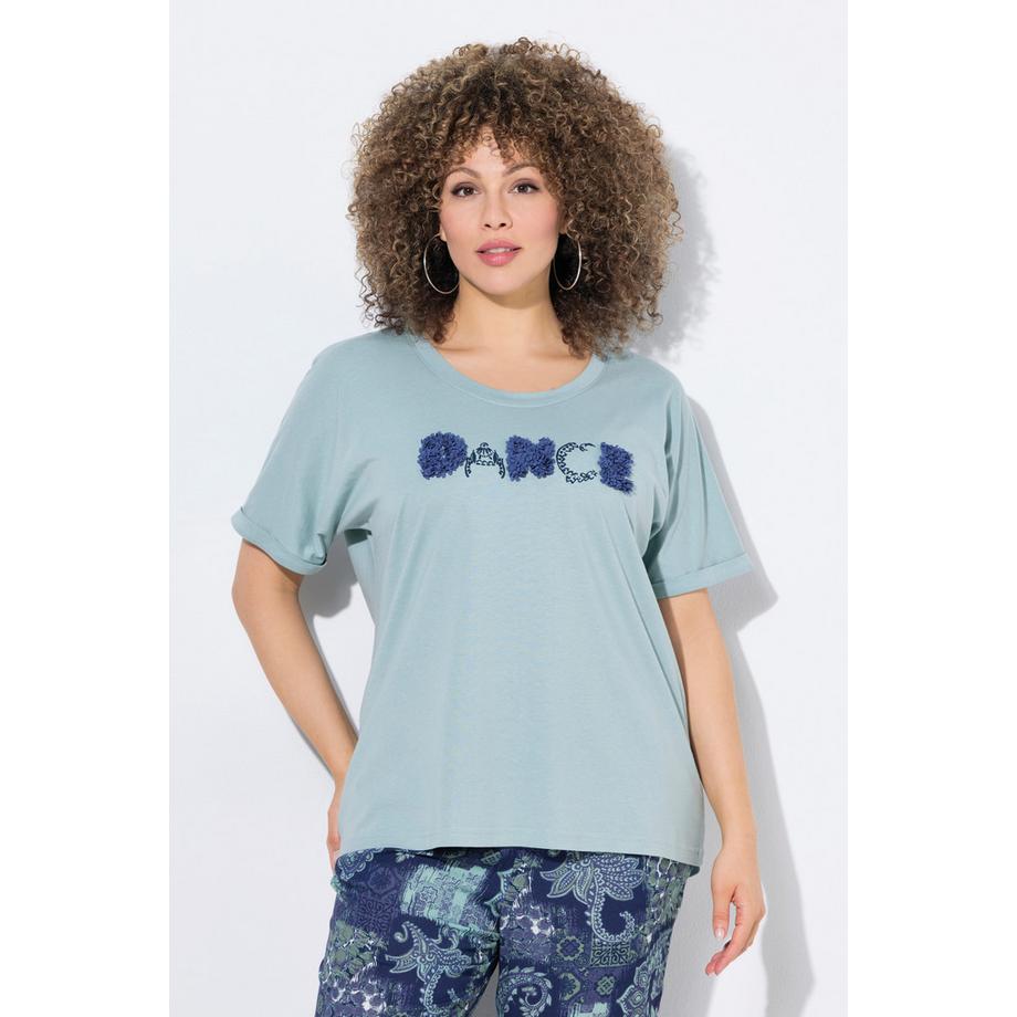 Ulla Popken Oversized Rundhals Halbarm T-Shirt mit Schriftmotiv  