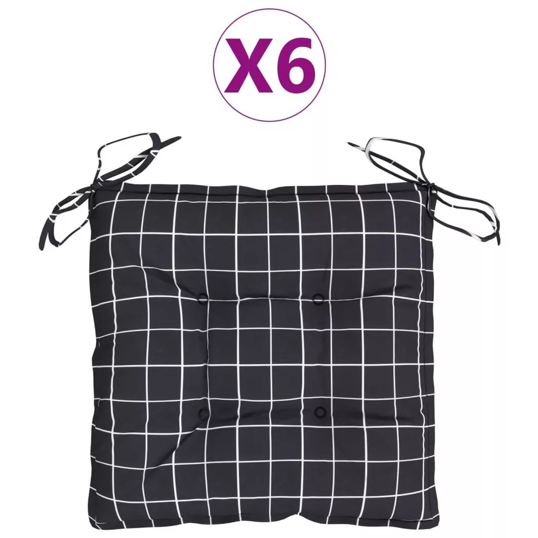 vidaXL Coussins de chaise lot de 6 carreaux noir 50x50x7 cm