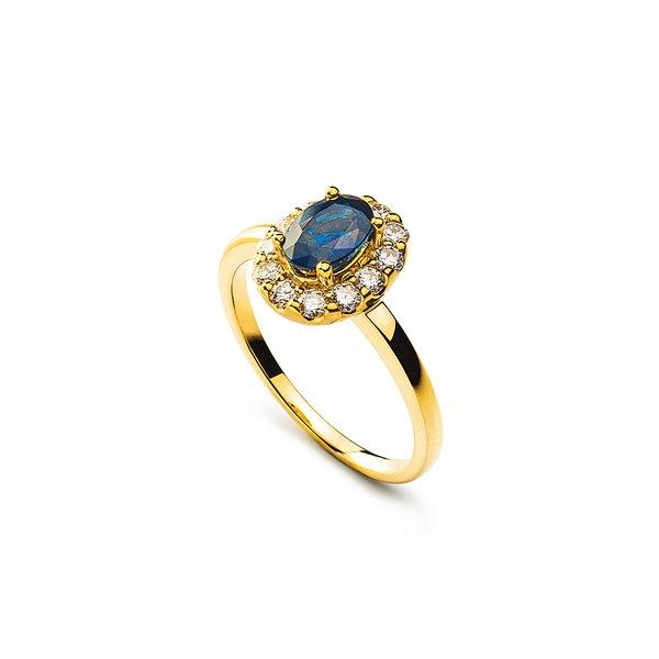 MUAU Schmuck  Ring Gelbgold 750 Saphir 0.94ct. Brillanten 0.40ct. 