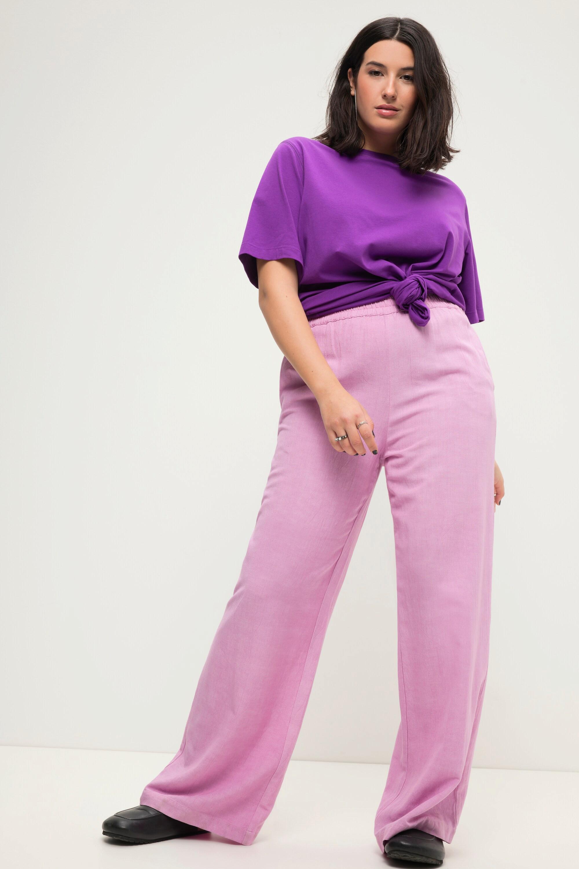 Studio Untold  Pantalon en lin mélangé taille haute à jambes larges et taille élastique 