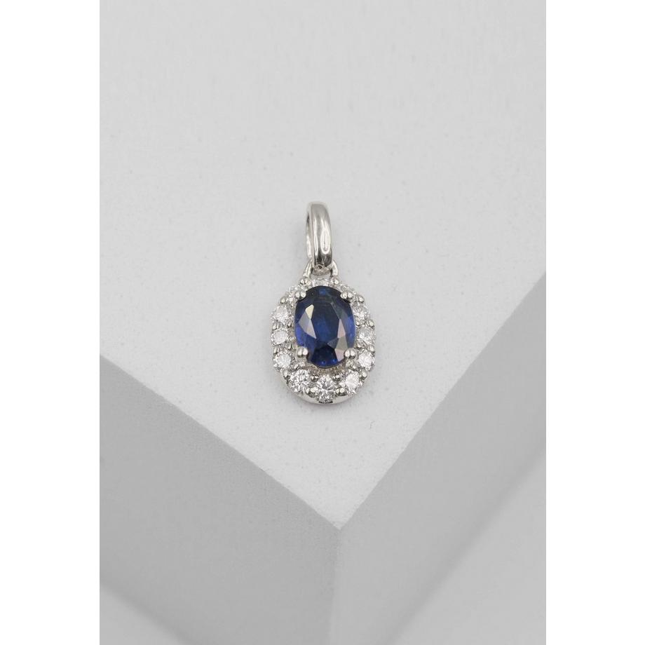 MUAU Schmuck  Anhänger Weissgold 750 Saphir 0.64ct. Brillanten 0.22ct. 16x8mm 