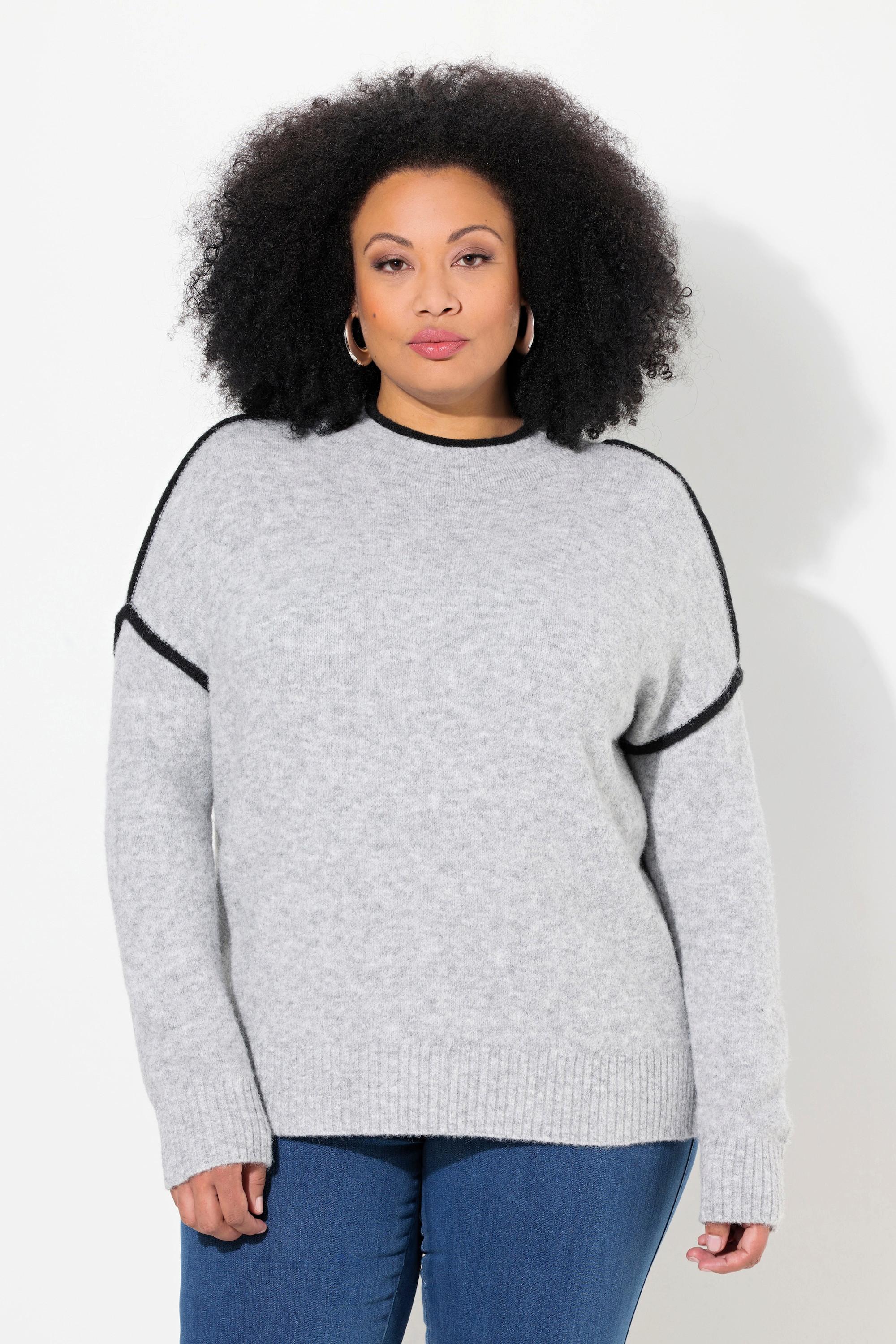 Ulla Popken  Pullover, Zierstreifen, Oversized, Stehkragen, Langarm 