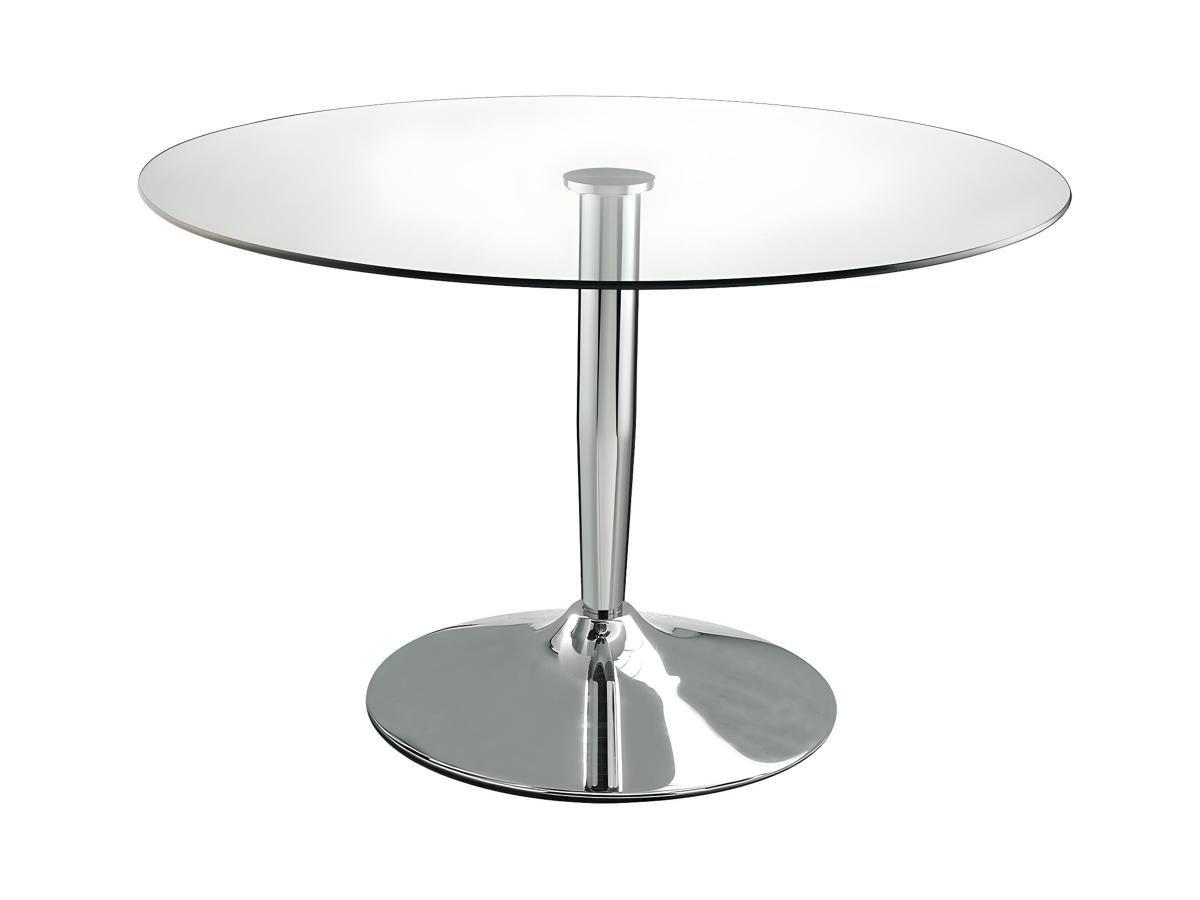 Vente-unique Table à  manger ronde NOLAN 2 cous Verre trempé métal chromé  