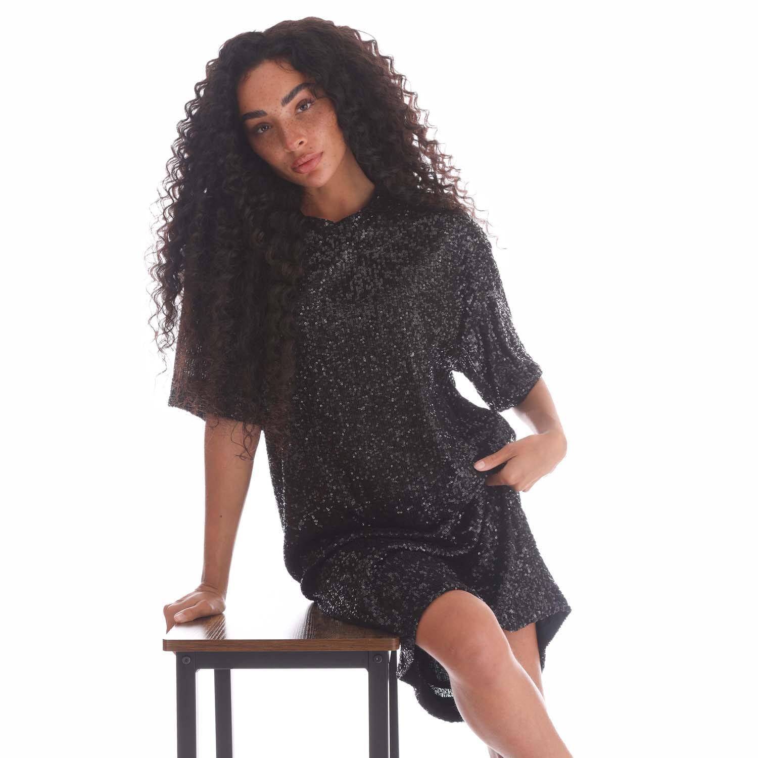 BOSS Robe Esenni Paillettes Manches Courtes  