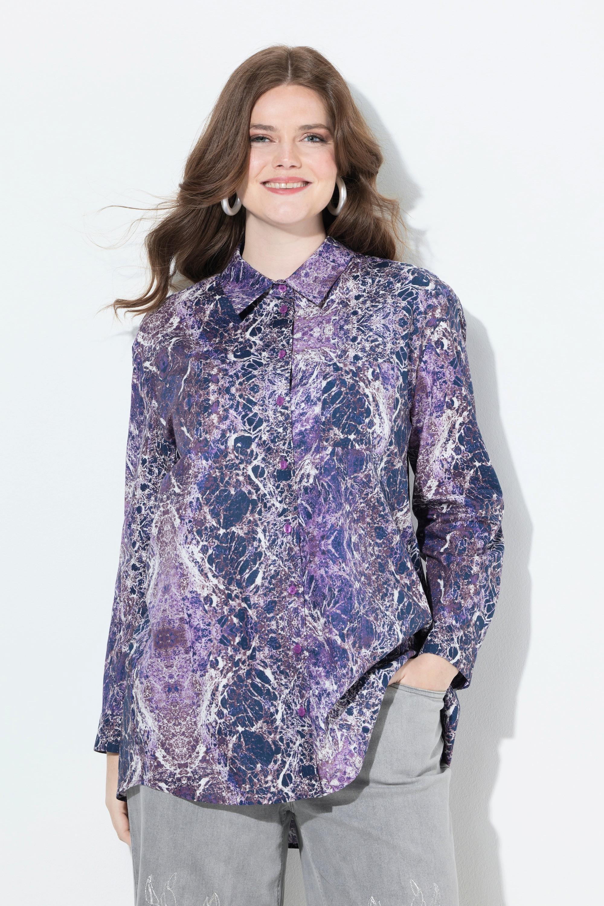 Ulla Popken Blusa lunga Collo a camicia Maniche lunghe più lunga dietro  