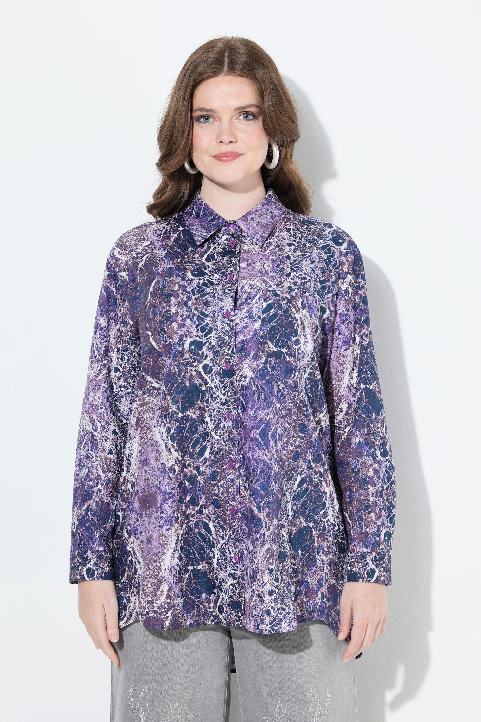 Ulla Popken Blusa lunga Collo a camicia Maniche lunghe più lunga dietro  