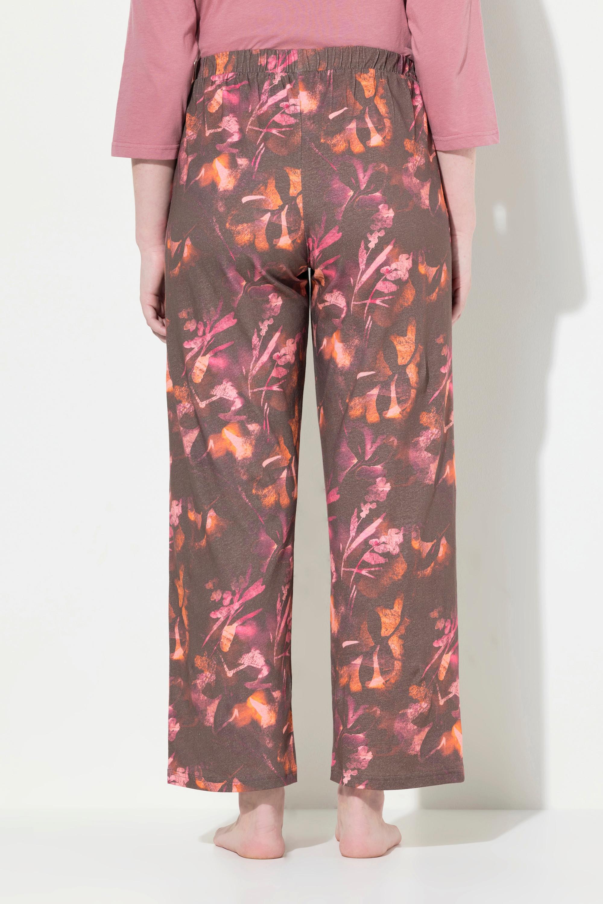 Ulla Popken  Pantalon de pyjama en coton bio, feuilles, jambe droite 