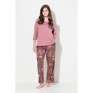 Ulla Popken  Pantalon de pyjama en coton bio, feuilles, jambe droite 