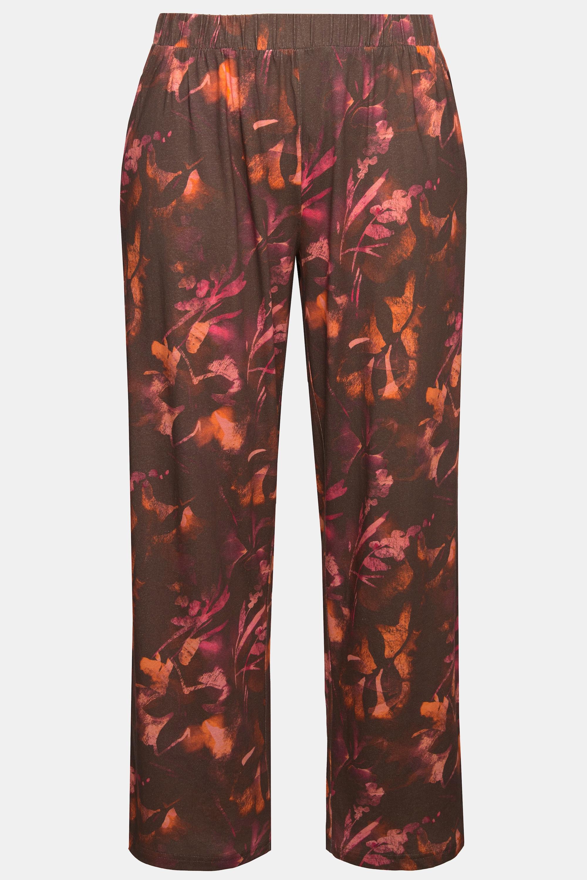 Ulla Popken  Pantalon de pyjama en coton bio, feuilles, jambe droite 