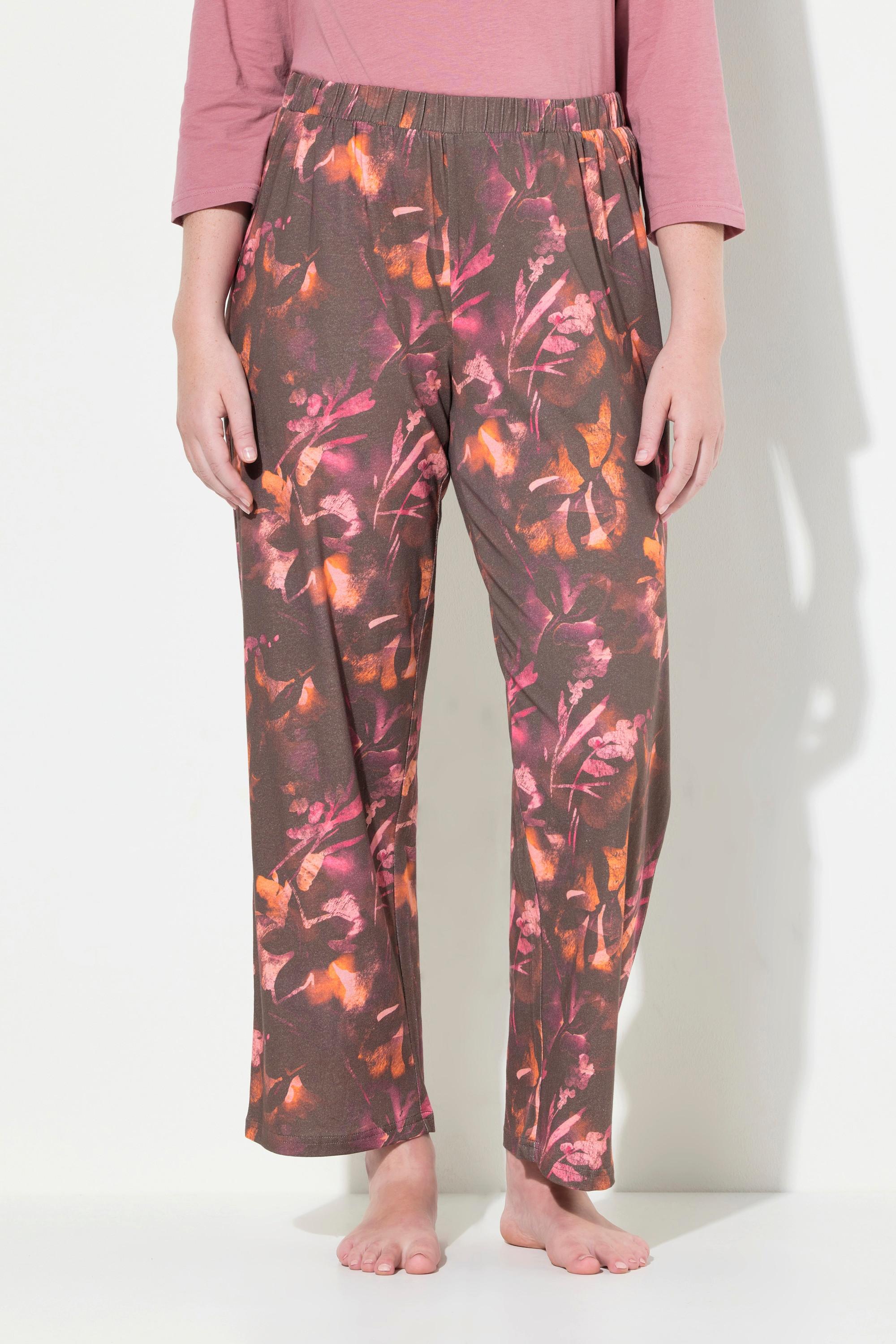 Ulla Popken  Pantalon de pyjama en coton bio, feuilles, jambe droite 