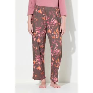 Ulla Popken  Pantalon de pyjama en coton bio, feuilles, jambe droite 