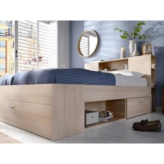 Vente-unique Letto con testata con vani portaoggetti e cassetti 160 x 200 cm: Naturale + Rete LEANDRE  