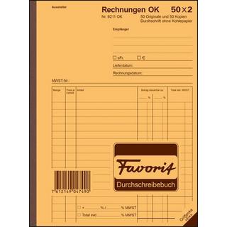 Favorit FAVORIT Formularbuch Rechnungen A5 9211 OK Durchschreibepapier 50x2 Blatt  