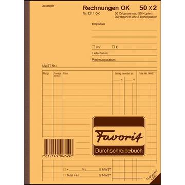 FAVORIT Formularbuch Rechnungen A5 9211 OK Durchschreibepapier 50x2 Blatt