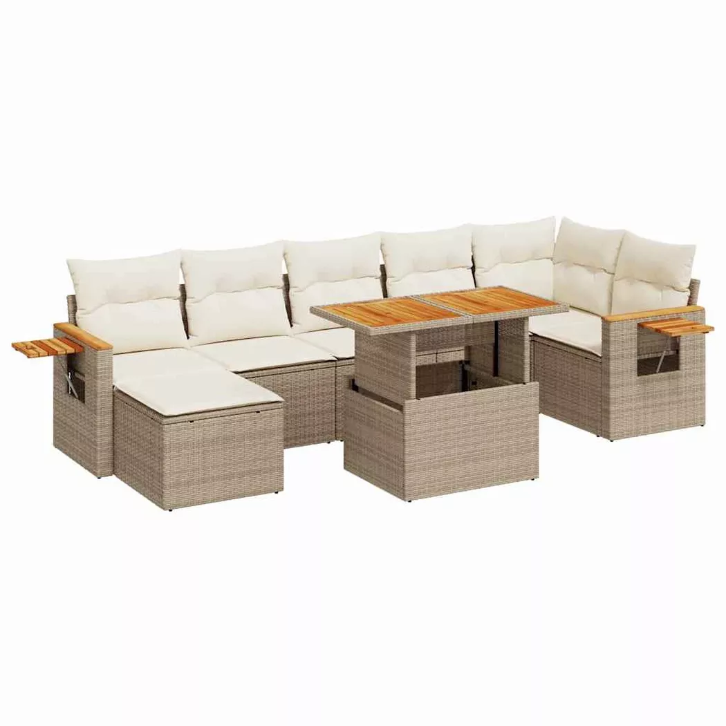 vidaXL Salon de jardin avec coussins 8 pcs beige résine tressée acacia