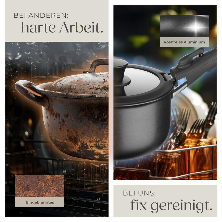 Tectake Kochtopfset Parma 17-teilig, für Induktion geeignet Grillpfanne, 3 Bratpfannen und 2 Töpfe aus Aluminium mit Antihaftbeschichtung  