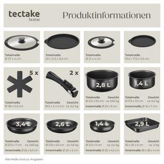 Tectake Kochtopfset Parma 17-teilig, für Induktion geeignet Grillpfanne, 3 Bratpfannen und 2 Töpfe aus Aluminium mit Antihaftbeschichtung  