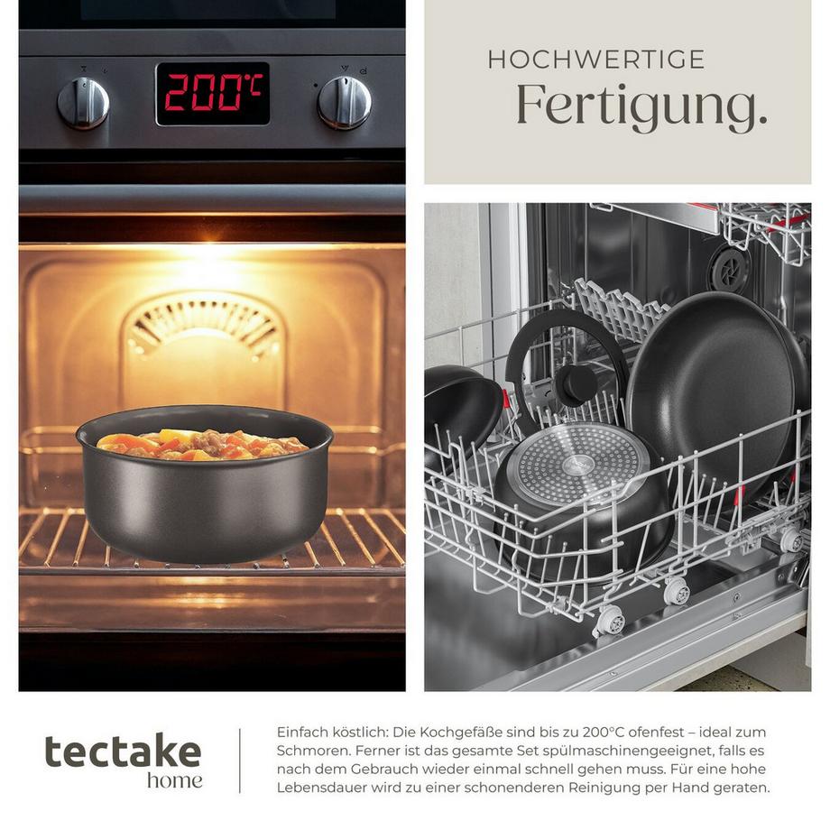 Tectake Kochtopfset Parma 17-teilig, für Induktion geeignet Grillpfanne, 3 Bratpfannen und 2 Töpfe aus Aluminium mit Antihaftbeschichtung  