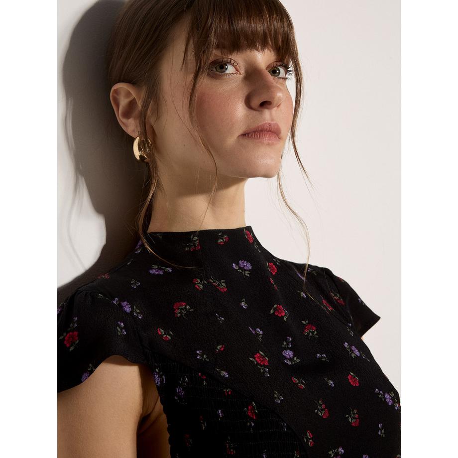 APRICOT Robe midi en crêpe à motifs floraux et smockée  