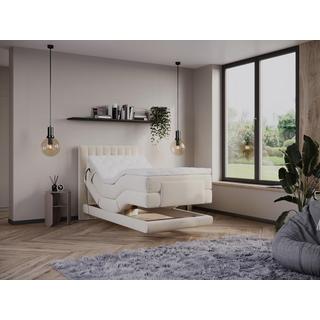 Vente-unique Ensemble complet boxspring tête de lit coutures verticales + sommiers relaxation électrique + matelas + surmatelas - 100 x 200 cm - Velours - Beige - DONISI de PALACIO  