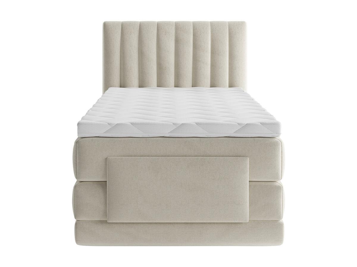 Vente-unique Ensemble complet boxspring tête de lit coutures verticales + sommiers relaxation électrique + matelas + surmatelas - 100 x 200 cm - Velours - Beige - DONISI de PALACIO  