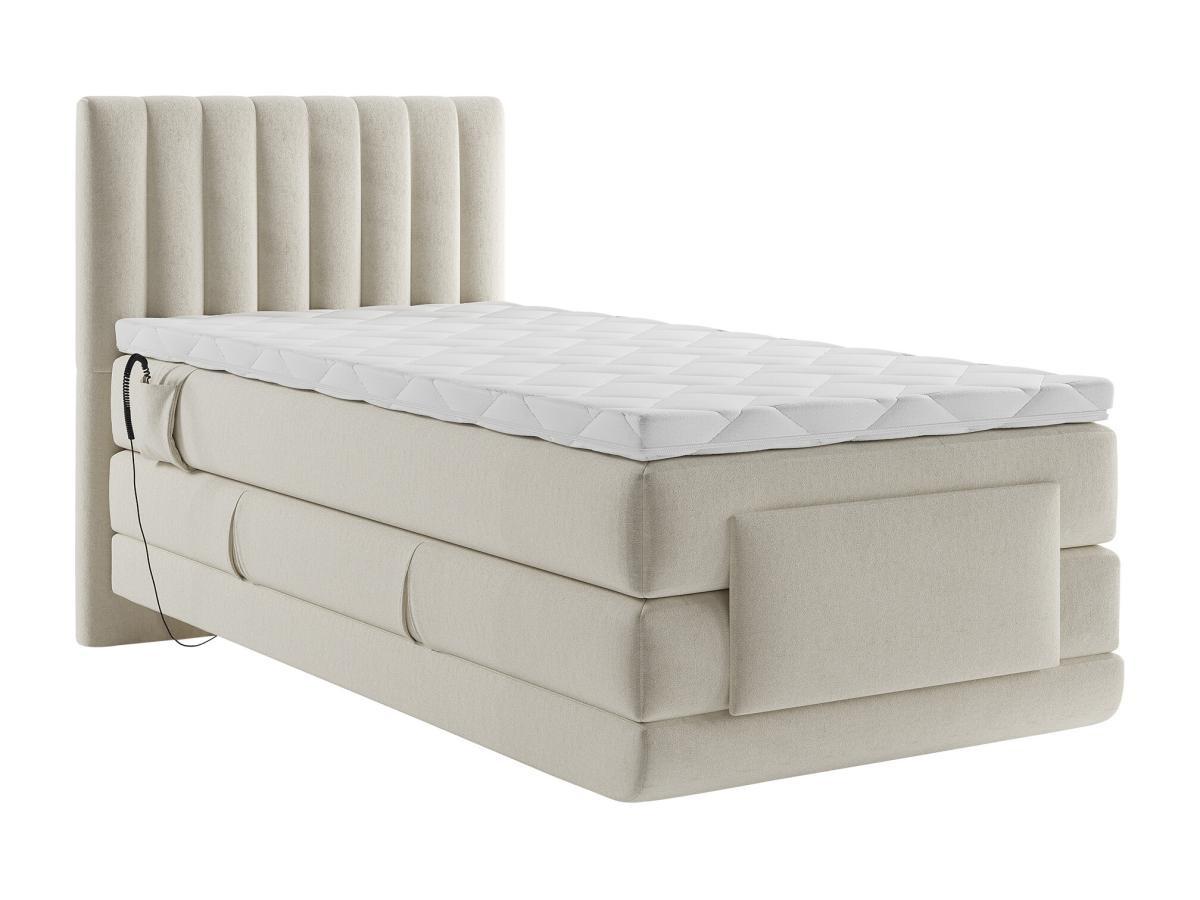 Vente-unique Ensemble complet boxspring tête de lit coutures verticales + sommiers relaxation électrique + matelas + surmatelas - 100 x 200 cm - Velours - Beige - DONISI de PALACIO  