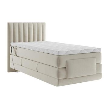 Boxspringbett mit vertikalen Ziernähten am Kopfteil + elektrischem Untergestell mit Relaxfunktion + Matratze + Topper - 100 x 200 cm - Samt - Beige - DONISI von PALACIO