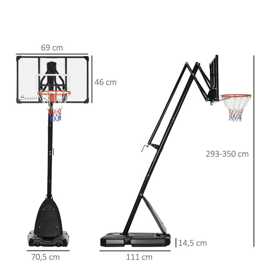 Northio  Höhenverstellbarer Basketballständer 293-350 Cm Rollbarer Basketball-Backboard Ständer Aus Stahl 