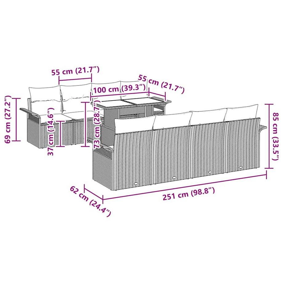 VidaXL Ensemble de canapé de jardin poly rattan  