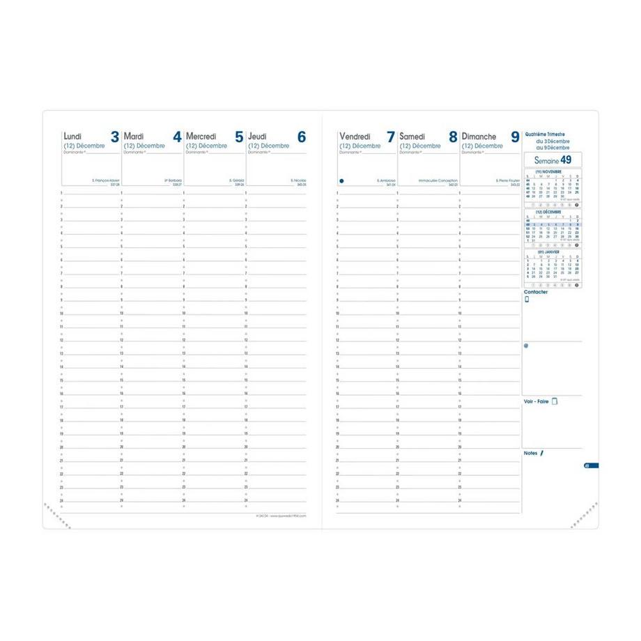 QUO-VADIS Quo Vadis - Agenda - 2025 - H24/24 - Semainier Planning - Français - Impala - Noir - 13 mois de décembre à décembre - 16x24 cm - Papier Clairefontaine blanc - Fabrication française  
