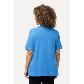 Ulla Popken  T-shirt doublé sur le devant, col rond et manches courtes - coupe Slim Fit 