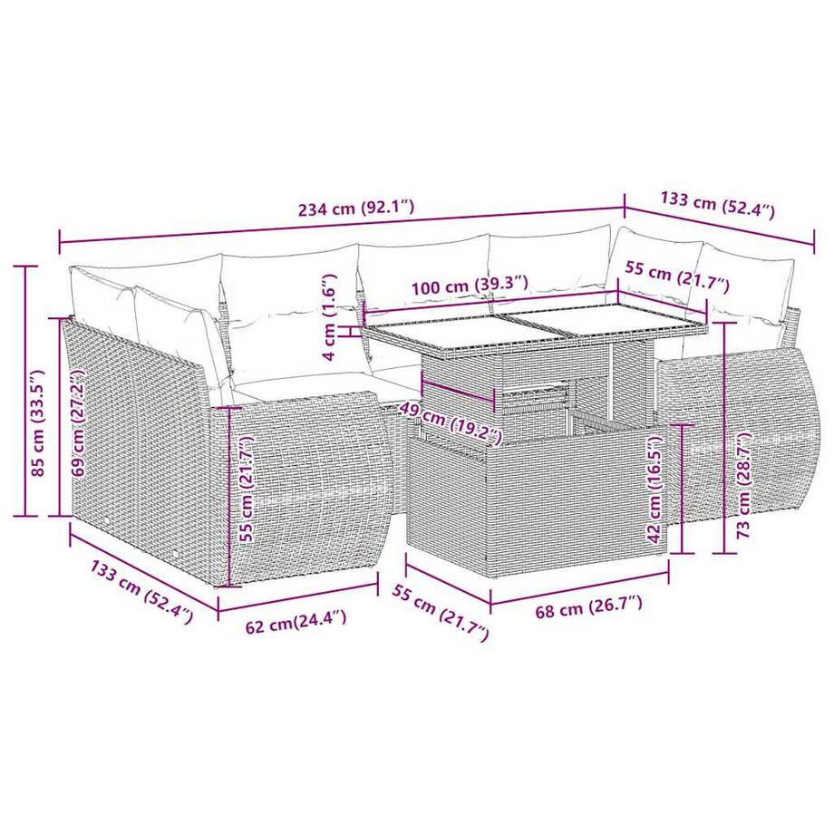 VidaXL Ensemble de canapés de jardin rotin synthétique  