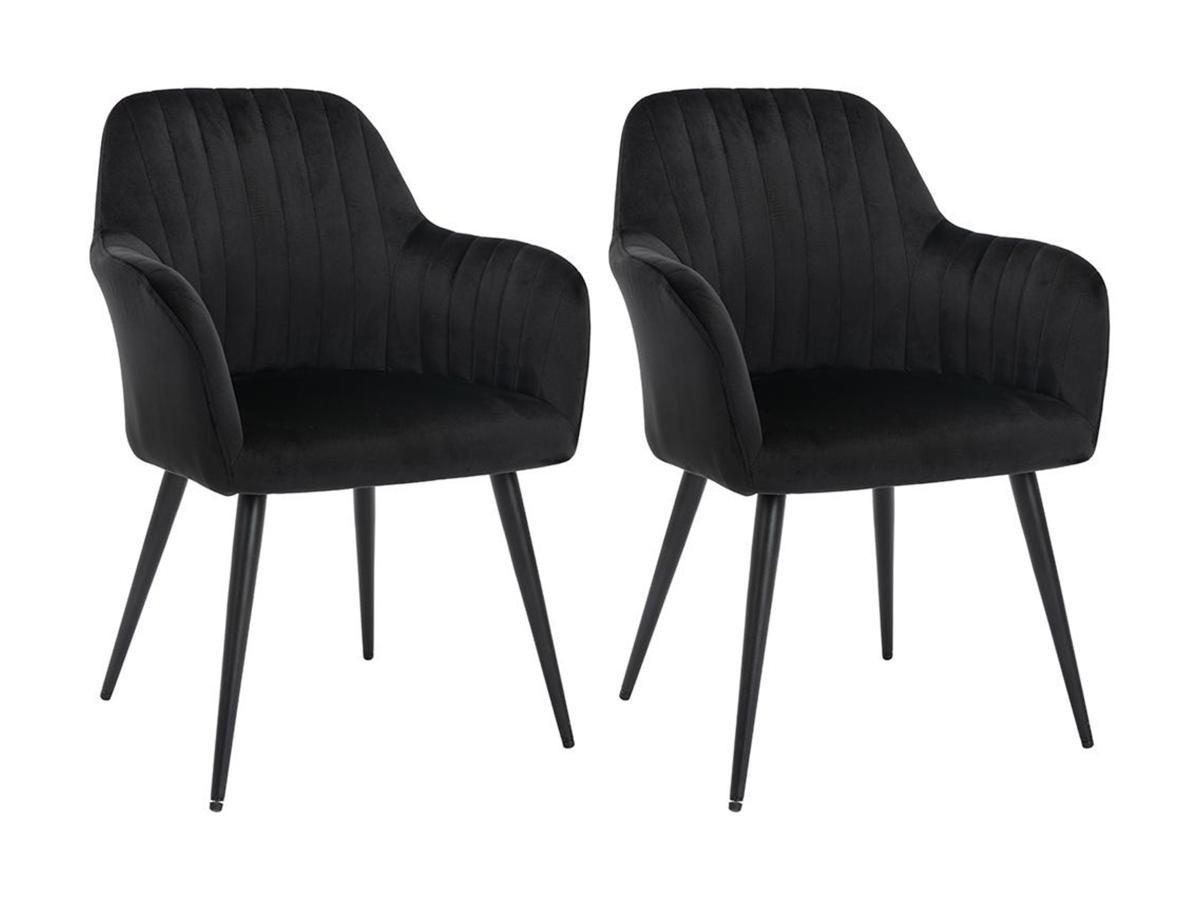 Vente-unique Lot de 2 chaises avec accoudoirs en velours et métal - Noir - ELEANA  