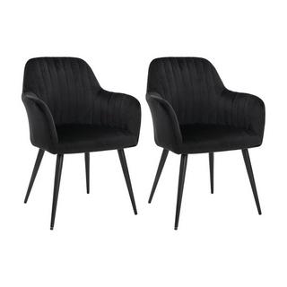 Vente-unique Lot de 2 chaises avec accoudoirs en velours et métal - Noir - ELEANA  