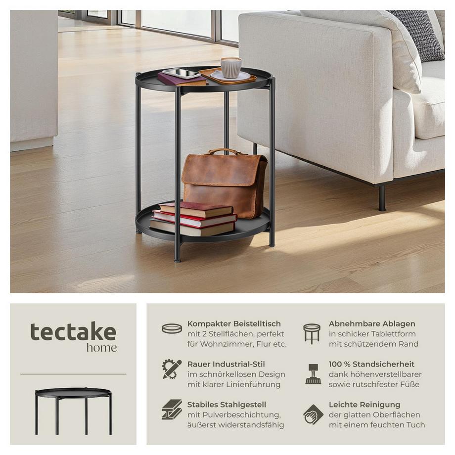 Tectake Beistelltisch Oxford Stahl rund mit abnehmbaren Ablagen  