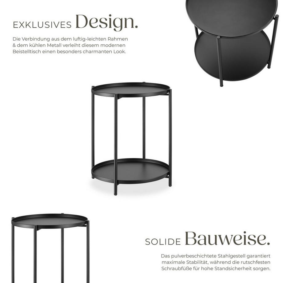 Tectake Beistelltisch Oxford Stahl rund mit abnehmbaren Ablagen  
