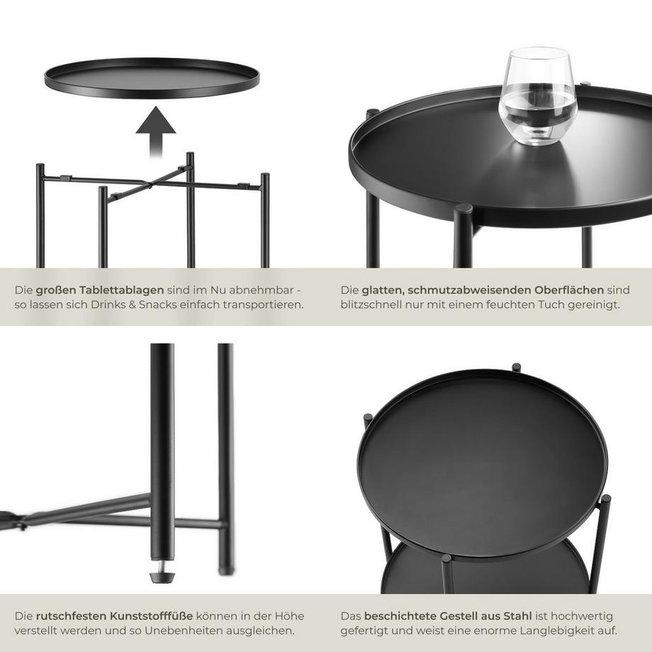 Tectake Beistelltisch Oxford Stahl rund mit abnehmbaren Ablagen  