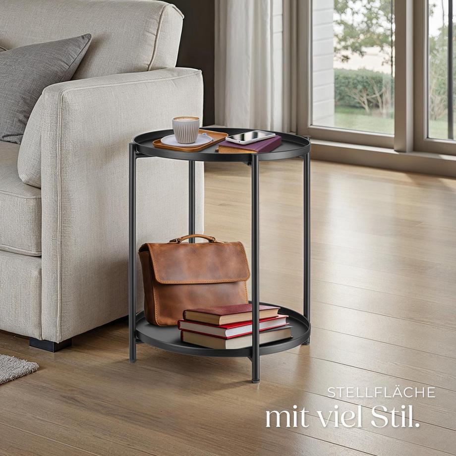 Tectake Beistelltisch Oxford Stahl rund mit abnehmbaren Ablagen  