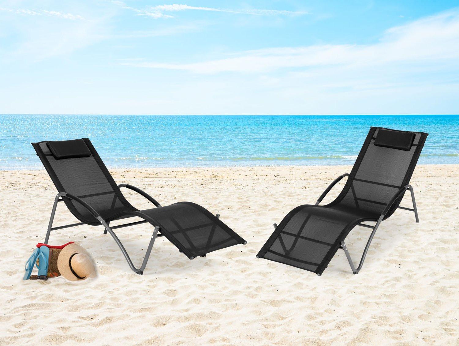 Northix Lettino da giardino, sedia reclinabile con poggiatesta, struttura in acciaio, nero, MultiGarden  