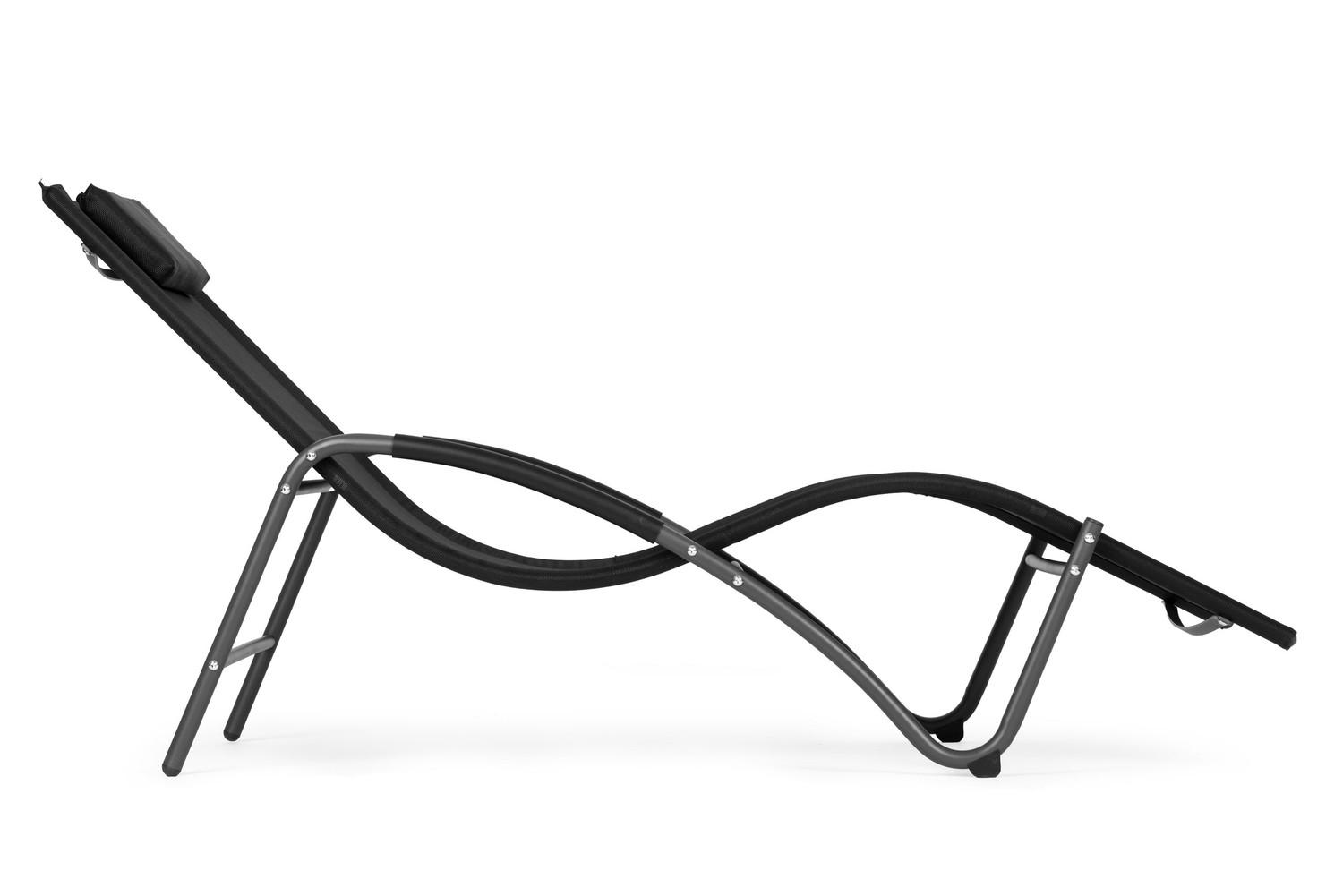 Northix Lettino da giardino, sedia reclinabile con poggiatesta, struttura in acciaio, nero, MultiGarden  