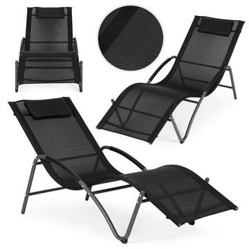 Chaise longue de jardin, chaise inclinable avec appui-tête, structure en acier, noir, MultiGarden