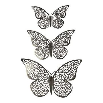 12 Stück 3D-Schmetterlinge aus Metall, Wanddekoration - Silbernes Netz