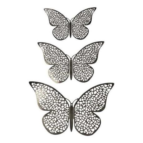 eStore 12 Stück 3D-Schmetterlinge aus Metall, Wanddekoration - Silbernes Netz  