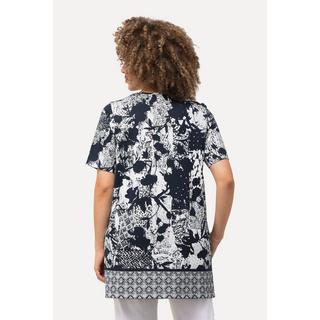 Ulla Popken  T-shirt con stampa patchwork, laccetti, scollo a V e mezze maniche 