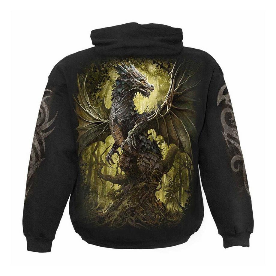 Spiral Oak Dragon Kapuzenpullover mit Rücken- und Ärmeldruck  